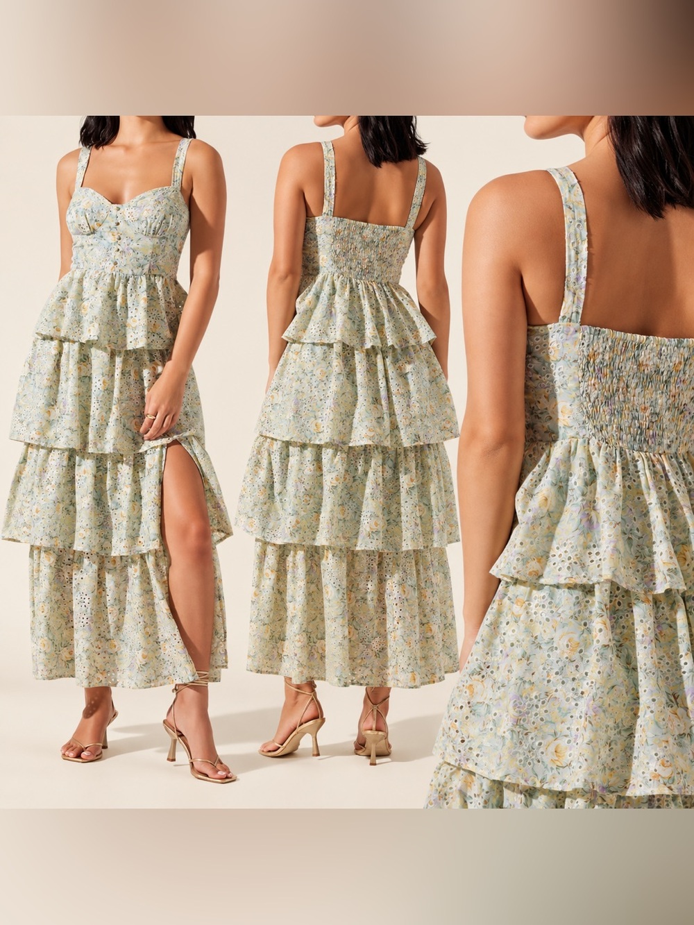 NWT $188 ASTR the Label Midsummer Floral Eyelet Tiered Maxi Dress Medium
